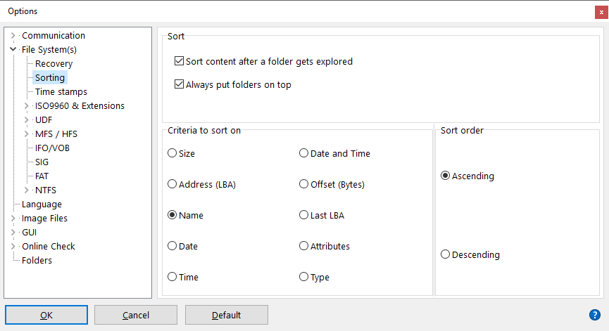 IsoBuster - General File System Settings