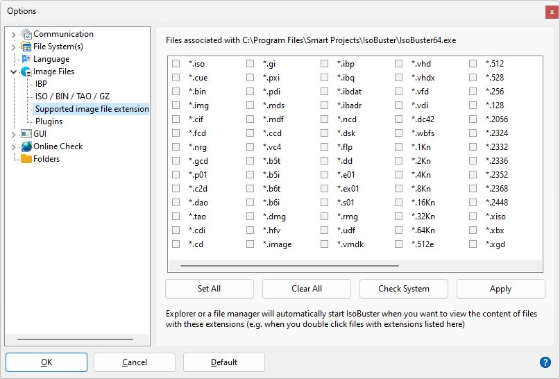 Configuraciones de Creación de Archivos de Imágen