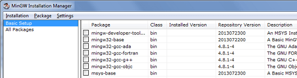 Gestionnaire d'installation de MinGW