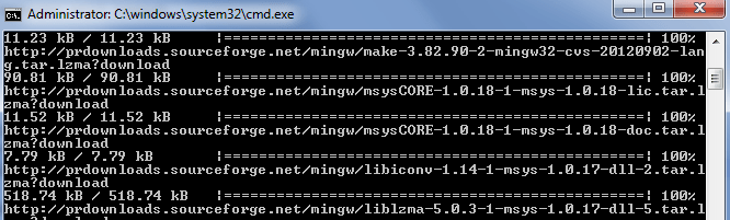 MinGW packages installation via the command prompt