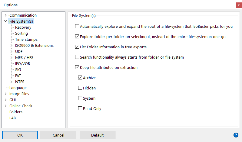 Impostazioni generali File System